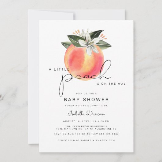 サバンナ – 小さな桃の赤ちゃんシャワー桃 招待状 (正面)