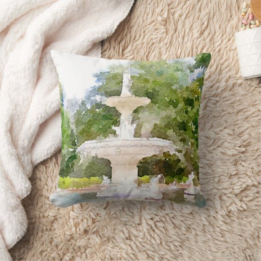 サバンナGAの水彩画のプリントのForsythの噴水 クッション (ブランケット)