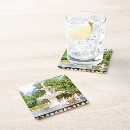 サバンナGAの水彩画のプリントのForsythの噴水 スクエアペーパーコースター (インサイチュ)