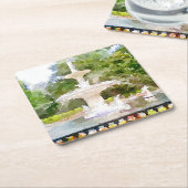 サバンナGAの水彩画のプリントのForsythの噴水 スクエアペーパーコースター (アングル)