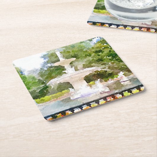 サバンナGAの水彩画のプリントのForsythの噴水 スクエアペーパーコースター (アングル)