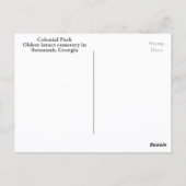 サバンナGAコロニアルパーク墓地の写真 ポストカード (裏面)