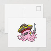 サバーを片手に眼帯をつけたタコの海賊 ポストカード (正面/裏面)