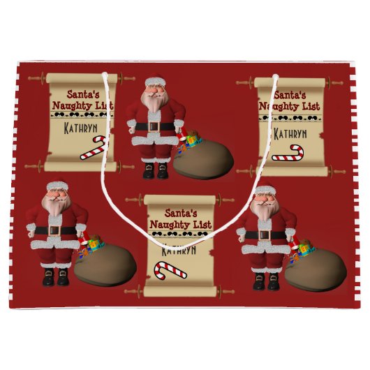 サパーソナライズされたンタのいけなリスト ラージペーパーバッグ (正面)