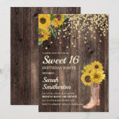 サビサビひまわりブーツ キラキラ Sweet 16 誕生日 招待状 (正面/裏面)