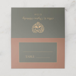 サビ色とオリーブグリーンの結婚式 花婿花嫁 ハート プレイスカード