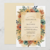サビ色とティールのリースの結婚式 招待状 (正面/裏面)