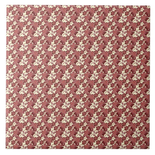 サビ色の花と葉の模様 | テラコッタの植物画 タイル (正面)