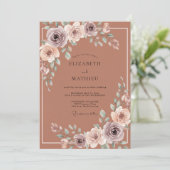 サビ色の花の水彩結婚式 招待状 (スタンド正面)