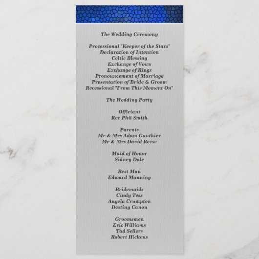 サファイアのステンドグラスの結婚式プログラムの招待状 プログラム (裏面)