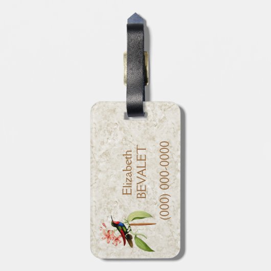 サファイアのハチドリのヴィンテージの芸術のモノグラム ラゲッジタグ (裏面縦)