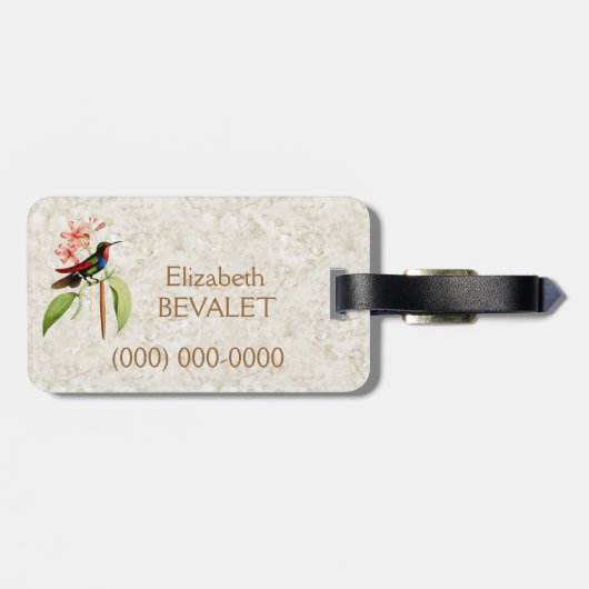 サファイアのハチドリのヴィンテージの芸術のモノグラム ラゲッジタグ (裏面横)