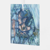 サファイアの冬の妖精の女の子の見解 ガラスオーナメント (正面左)