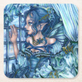 サファイアの冬の妖精の女の子の見解 スクエアペーパーコースター (正面)