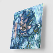 サファイアの冬の妖精の女の子の見解 スクエア壁時計 (傾斜)