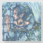 サファイアの冬の妖精の女の子の見解 ストーンコースター (正面)