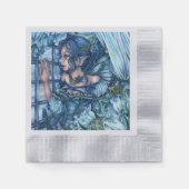 サファイアの冬の妖精の女の子の見解 縁ありカクテルナプキン (正面)