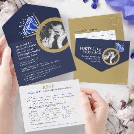 サファイアの指輪と食事をする４５周年記念日のディナー オールインワン招待状