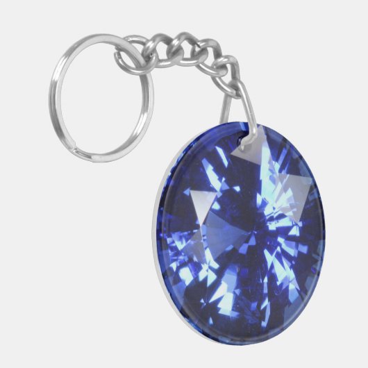 サファイアの濃紺の宝石用原石9月Birthstone キーホルダー (正面左)