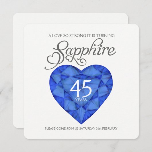 サファイアの結婚の愛はとても強いハートの水彩画 招待状 (正面/裏面)