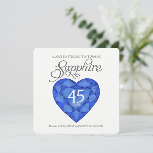 サファイアの結婚の愛はとても強いハートの水彩画 招待状 (スタンド正面)