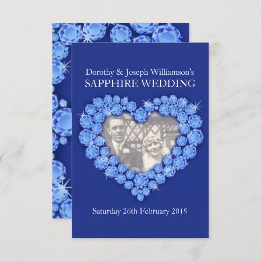サファイアの結婚式ハートの写真パーティー招待状 招待状 (正面/裏面)