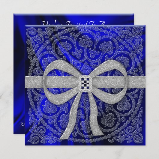 サファイアの絹のパーティの招待状 招待状 (正面/裏面)