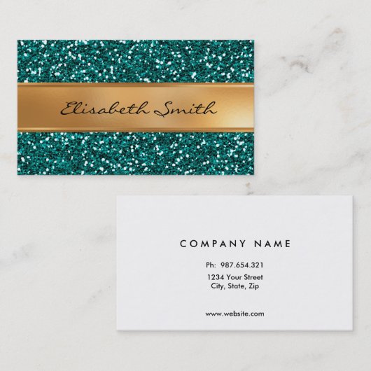 サファイアの青いグリッター、フェイクな金ゴールドホイル 名刺 (正面/裏面)