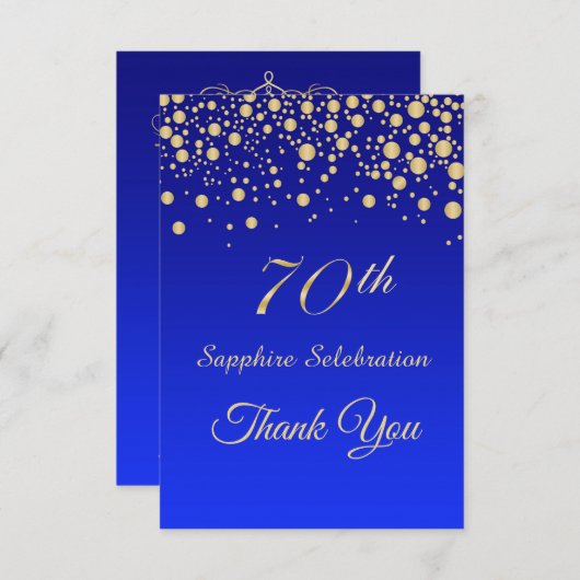 サファイアの青い誕生日の金ゴールドの紙吹雪は感謝していしています サンキューカード (正面/裏面)