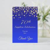 サファイアの青い誕生日の金ゴールドの紙吹雪は感謝していしています サンキューカード (スタンド正面)