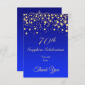 サファイアの青い誕生日の金ゴールドの紙吹雪は感謝していしています サンキューカード (正面/裏面)