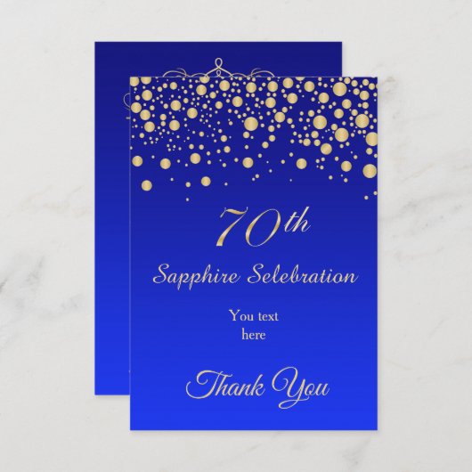 サファイアの青い誕生日の金ゴールドの紙吹雪は感謝していしています サンキューカード (正面/裏面)