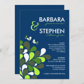 サファイアの青く及び真新しい緑の結婚式招待状 招待状 (正面/裏面)