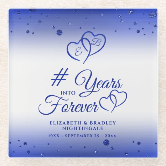 サファイアアニバーサリーハートが何年も続く ガラスコースター (正面)