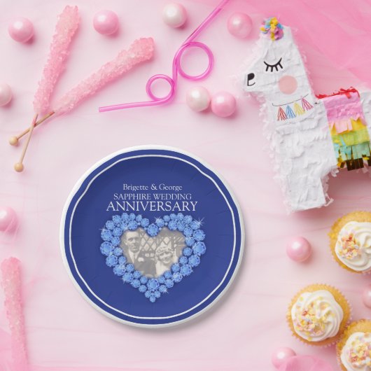 サファイアアニバーサリーフォトハート紙プレート ペーパープレート (パーティー)