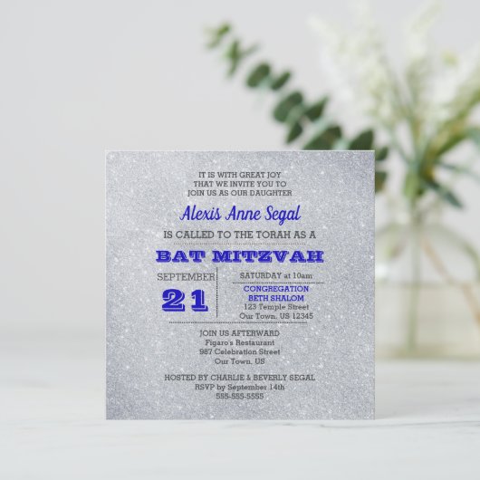 サファイアアンドシルバーグリッターグラムバルミツワー 招待状 (スタンド正面)
