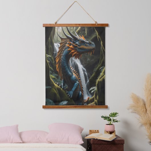 サファイアエンバーエンチャントフォレストドラゴンファンタジー 吊り下げ型タペストリー (寝室)