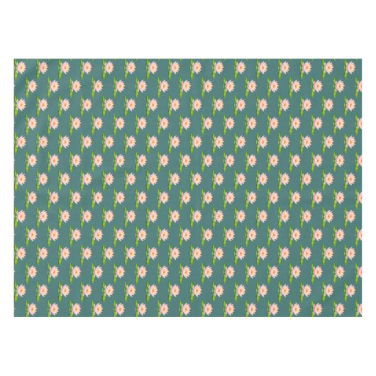 サファイアグリーンのピンクの蓮の花とユリのパッド テーブルクロス (正面(横))