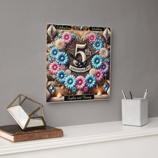 サファイアグロー： 5周年記念リフレクション スクエア壁時計 (オフィス)