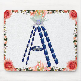 サファイアジェムストーンボタニカルブルーイニシャルレターA マウスパッド