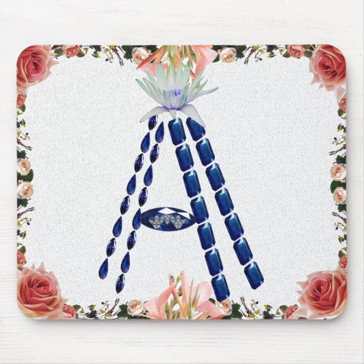 サファイアジェムストーンボタニカルブルーイニシャルレターA マウスパッド (正面)