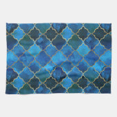 サファイアジェムストーン&金ゴールドモロッコタイルパターン キッチンタオル (横)