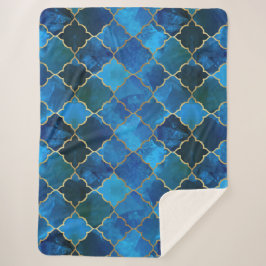 サファイアジェムストーン&金ゴールドモロッコタイルパターン シェルパブランケット