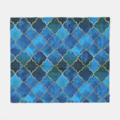 サファイアジェムストーン&金ゴールドモロッコタイルパターン フリースブランケット (正面(横))