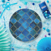 サファイアジェムストーン&金ゴールドモロッコタイルパターン ペーパープレート (パーティー)