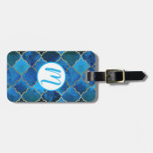 サファイアジェムストーン&金ゴールドモロッコタイルパターン ラゲッジタグ (正面横)