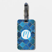 サファイアジェムストーン&金ゴールドモロッコタイルパターン ラゲッジタグ (裏面縦)