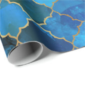 サファイアジェムストーン&金ゴールドモロッコタイルパターン ラッピングペーパー (ロールコーナー)