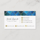 サファイアジェムストーン&金ゴールドモロッコタイルパターン 名刺 (裏面)