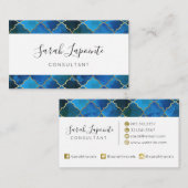 サファイアジェムストーン&金ゴールドモロッコタイルパターン 名刺 (正面/裏面)